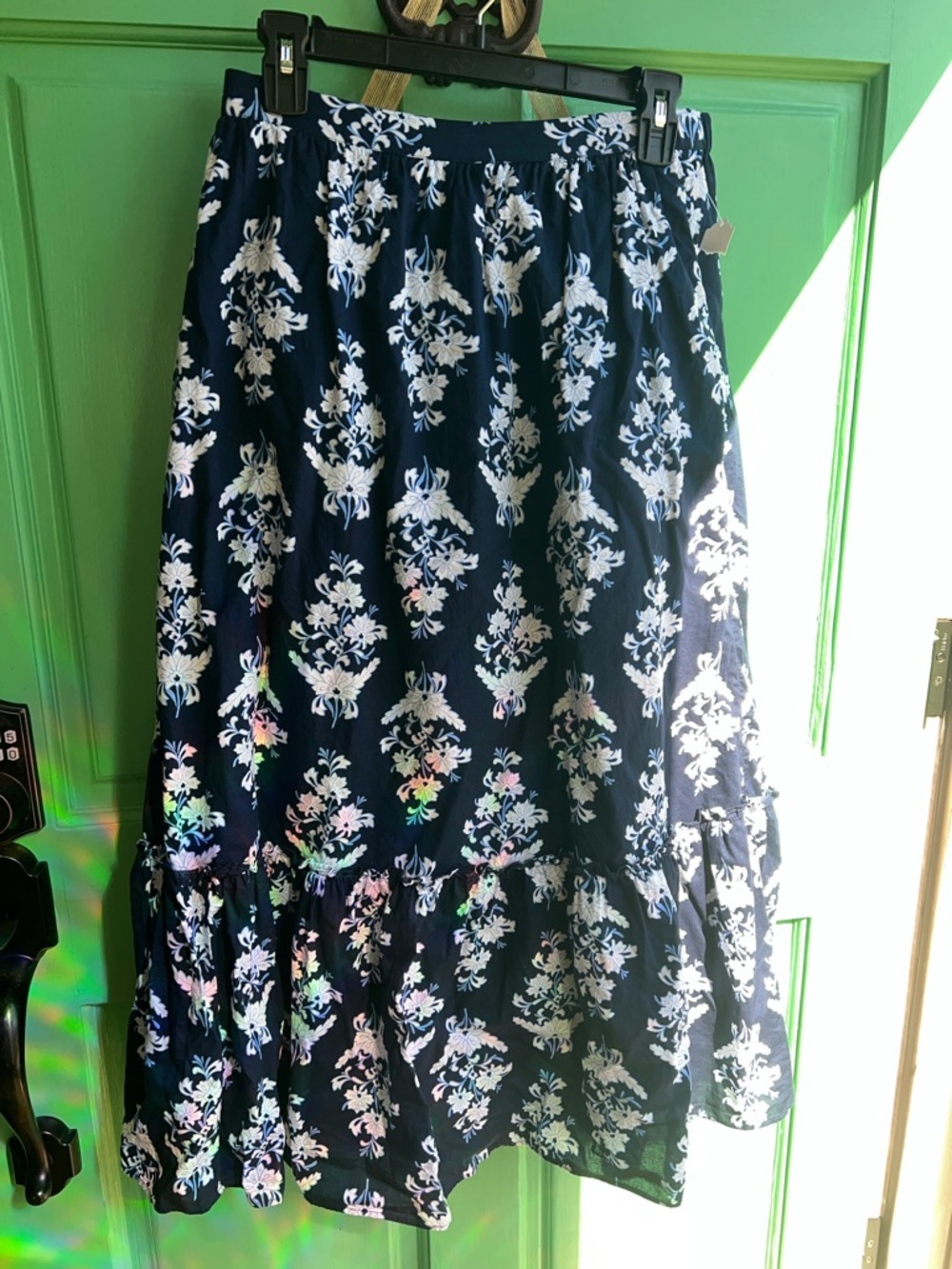 J. Crew Navy Floral Maxi Skirt with White Pattern NEW